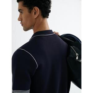 REISS Bruno Navy Sleeve-Trim Half-Zip Polo Shirt